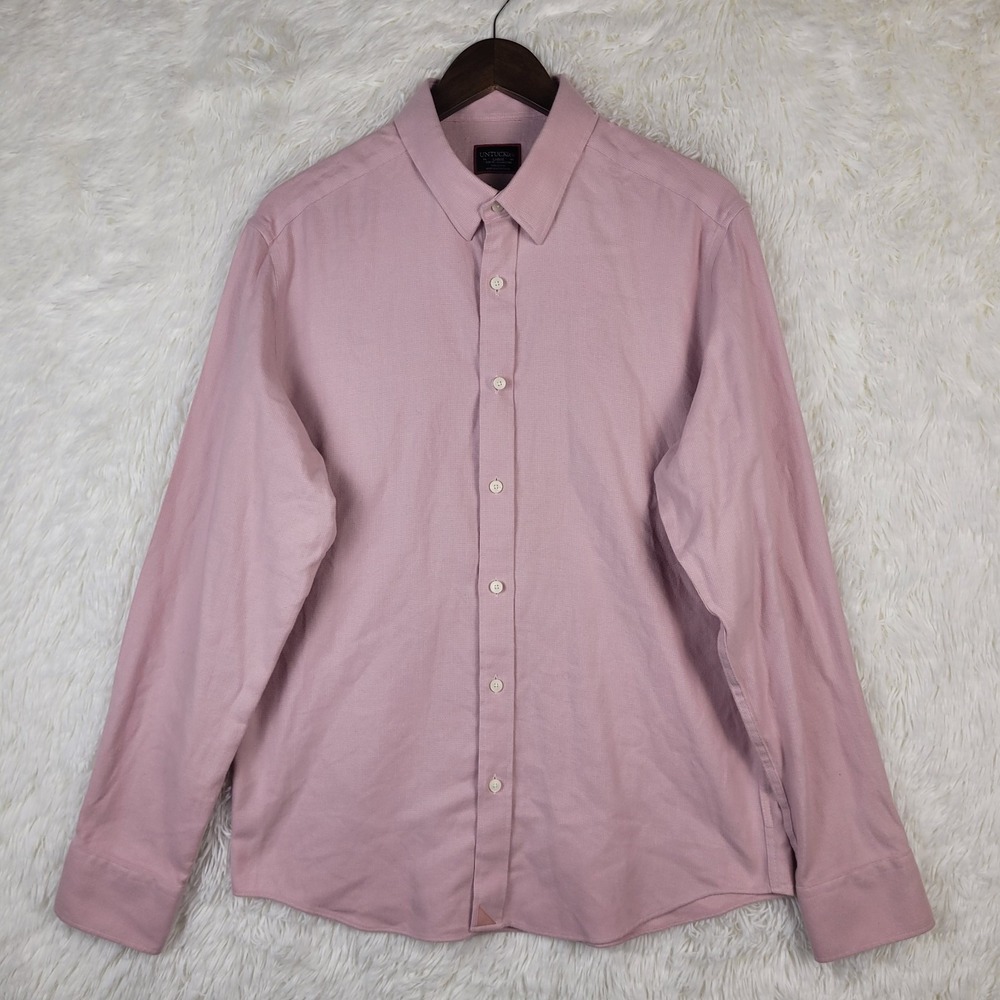 UNTUCKit Veneto WF Pastel Pink Slim Fit Cotton Button‎ Up Shirt Mens L Preppy